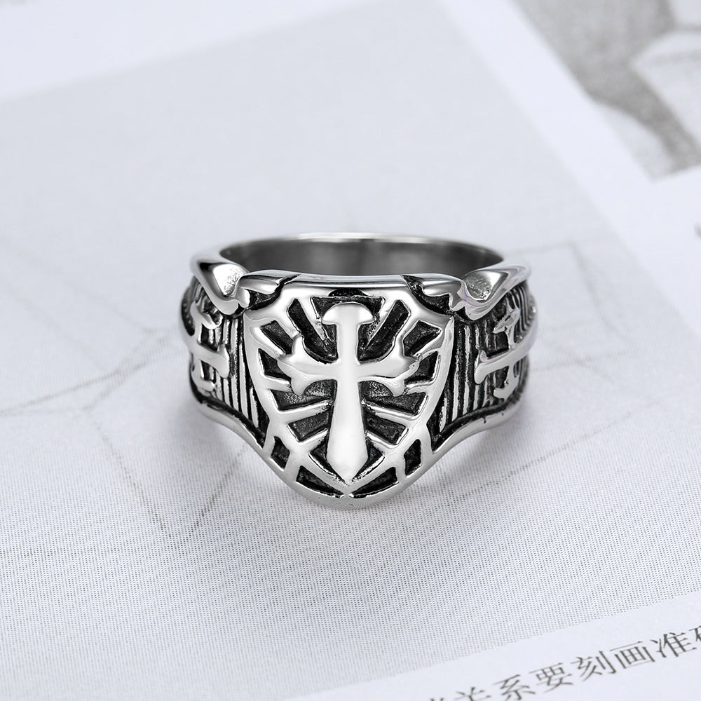 Templars Cross Ring Titanium Steel Ring Smear Effect Stainless Steel Ring