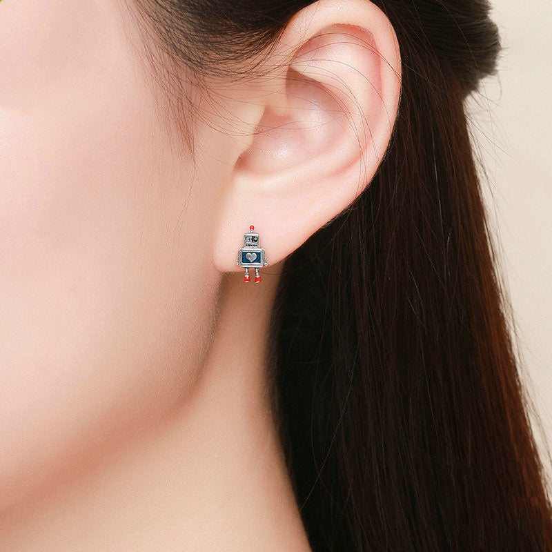 S925 Sterling Silver Robot Earrings