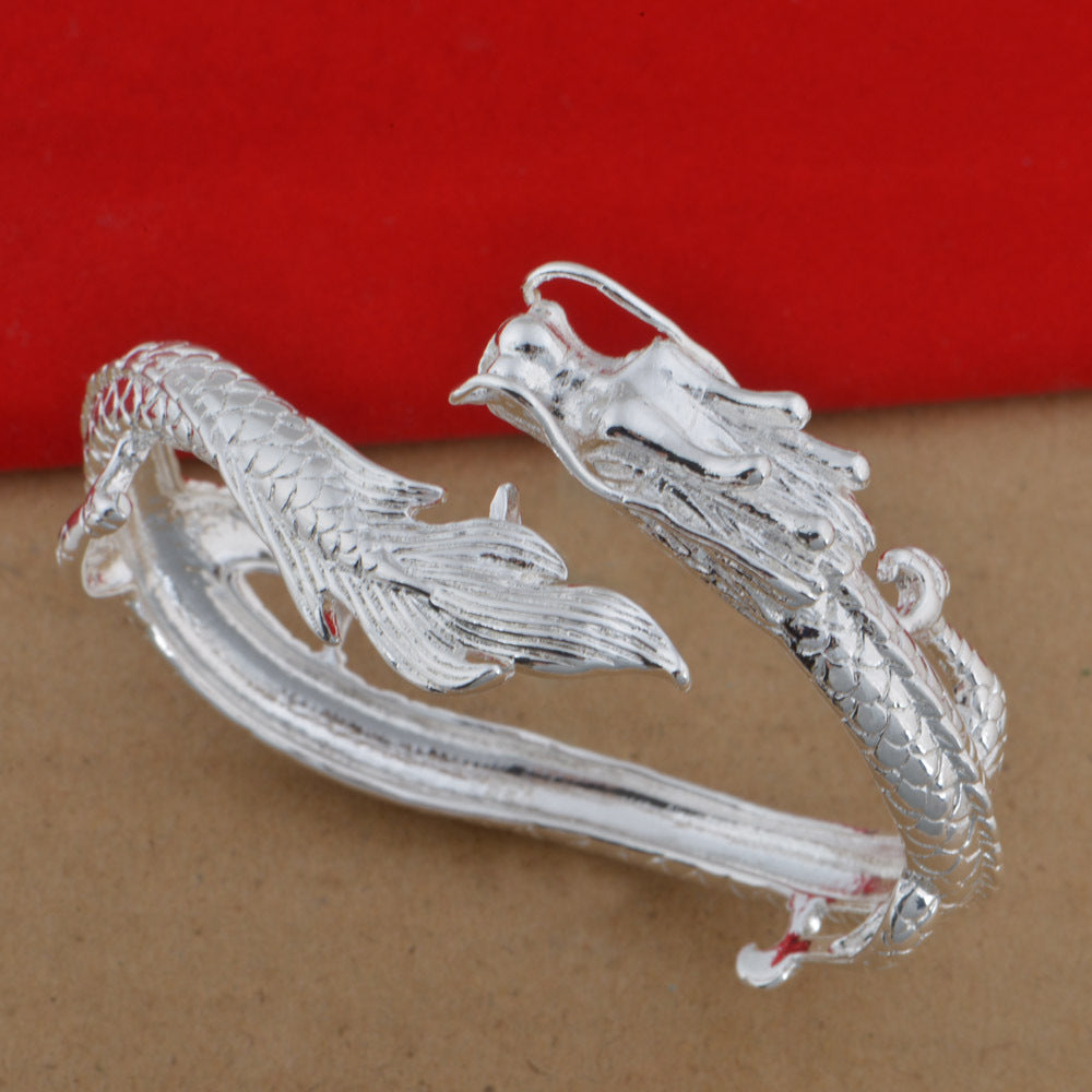 Sterling Silver Bangle Bracelet, Silver Dragon