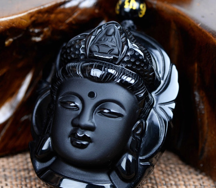 Natural Obsidian Buddah Pendant Necklace