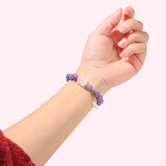 Aquamarine Chalcedony Lychee Jelly Agate Rabbit Bracelet