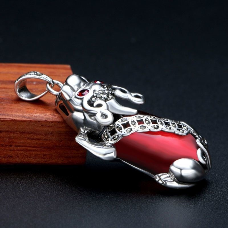 999 Pure Silver Pi Xiu Garnet Necklace For Women