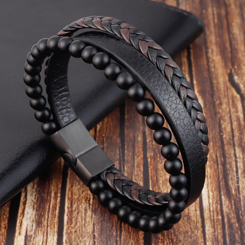 Natural Stone Volcanic Stone Leather Bracelet