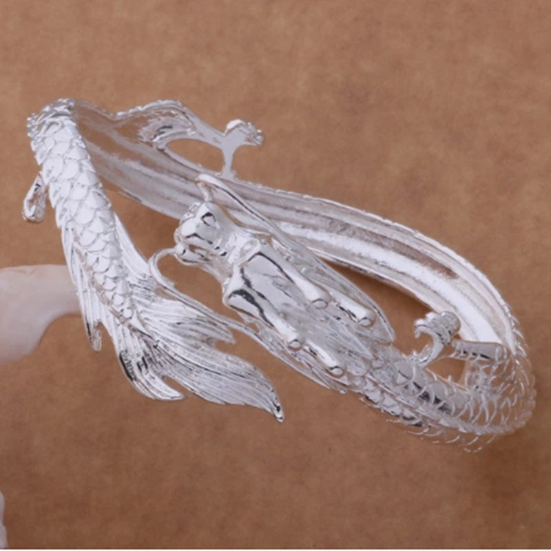 Sterling Silver Bangle Bracelet, Silver Dragon