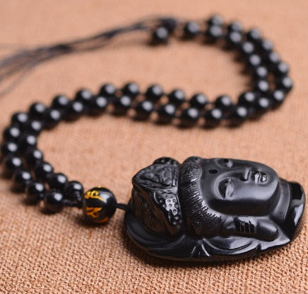Natural Obsidian Buddah Pendant Necklace