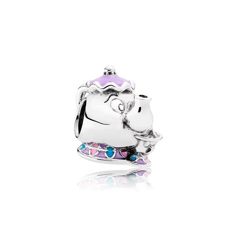S925 Silver Cartoon Teapot Sterling Silver Beads
