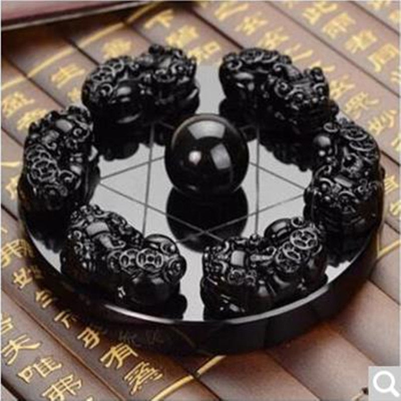 Natural Obsidian Pixiu Seven Star Array Decoration