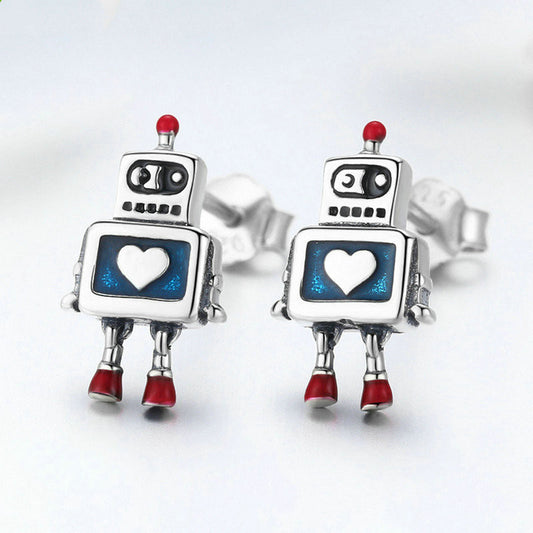 S925 Sterling Silver Robot Earrings