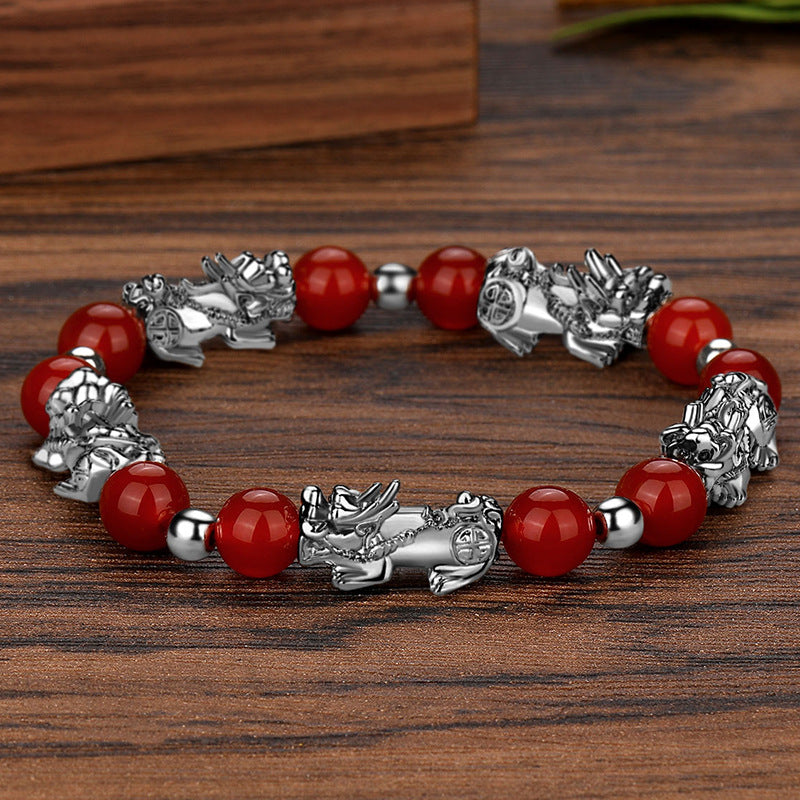 Bracelet Lucky Ancient Silver Obsidian Bead Bracelet