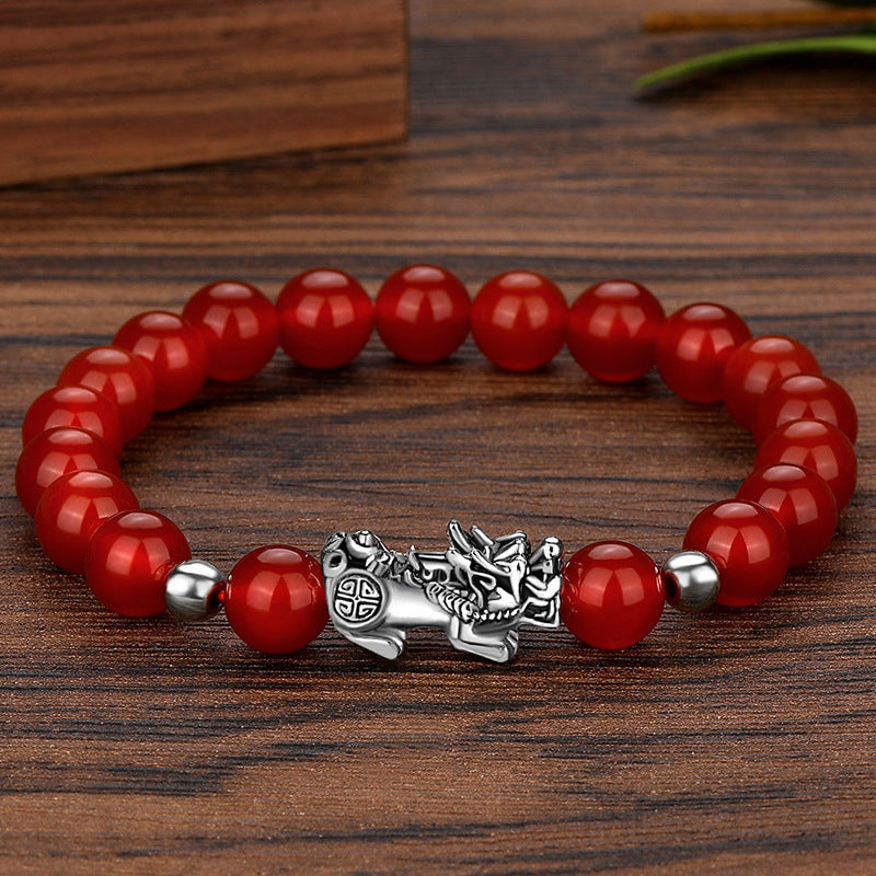 Bracelet Lucky Ancient Silver Obsidian Bead Bracelet