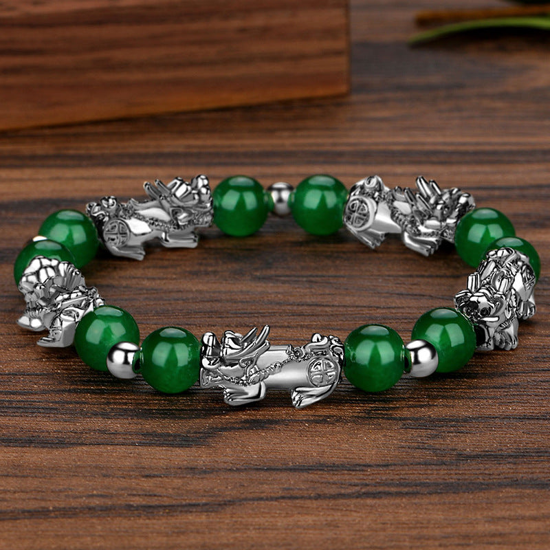 Bracelet Lucky Ancient Silver Obsidian Bead Bracelet