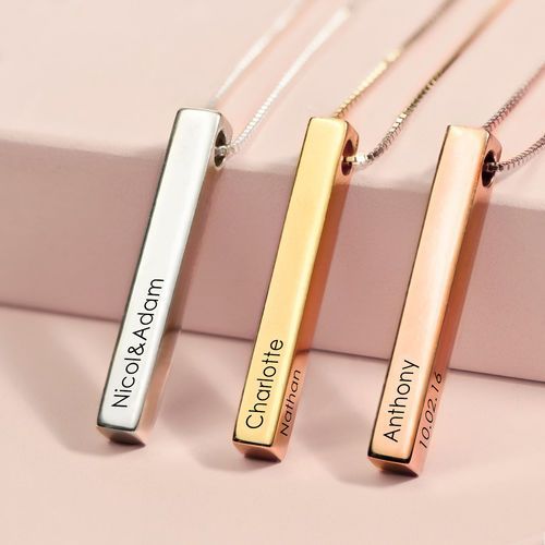 Sterling Silver Couple Name Silver Bar Necklace