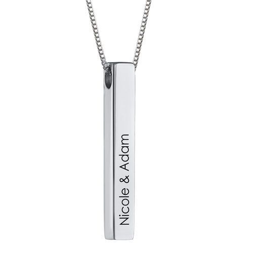 Sterling Silver Couple Name Silver Bar Necklace