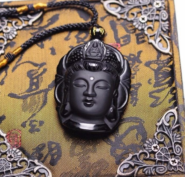 Natural Obsidian Buddah Pendant Necklace
