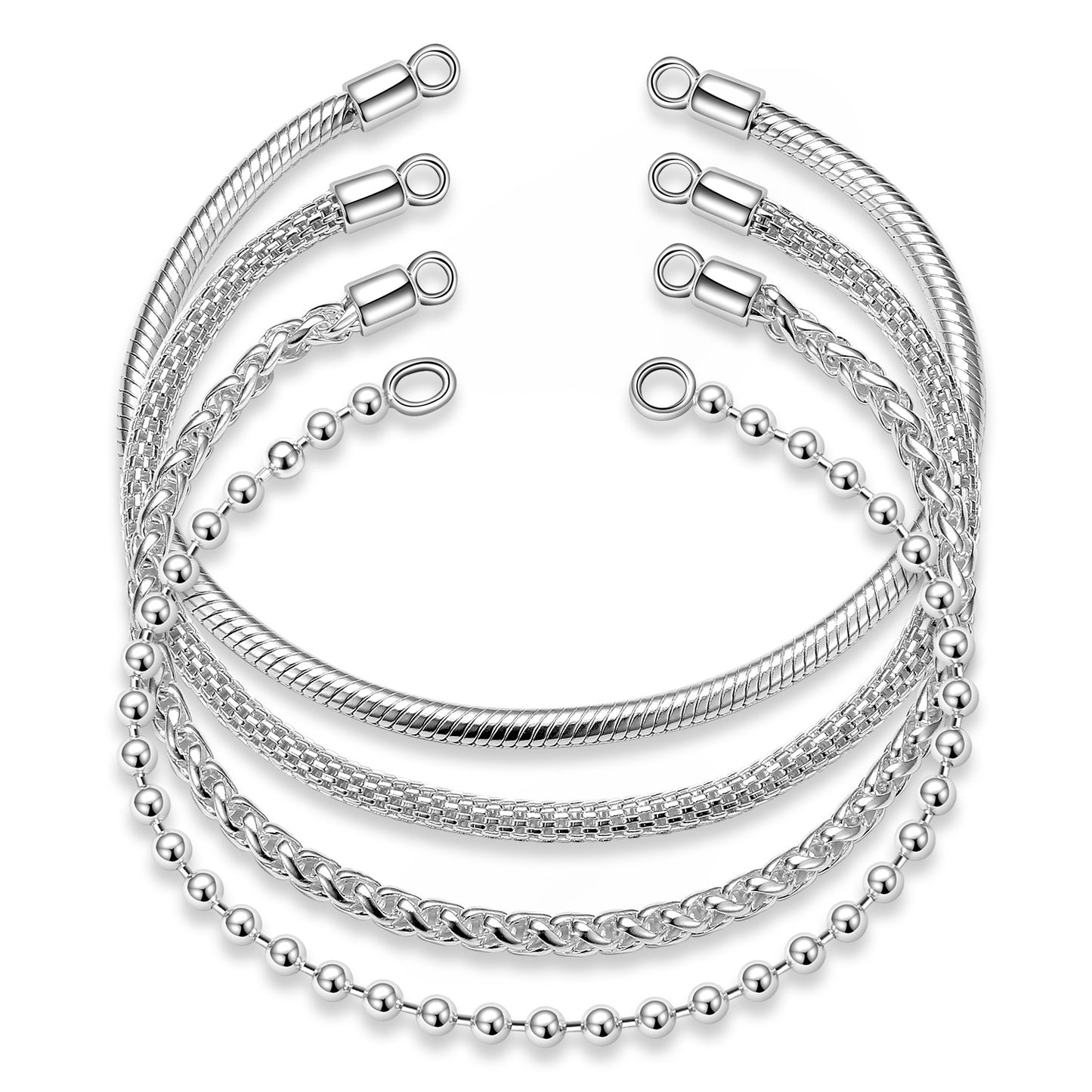 S925 Sterling Silver Button Head Plain Silver Niche Diy Bracelet With Basic Lock Lock Silver Accessories