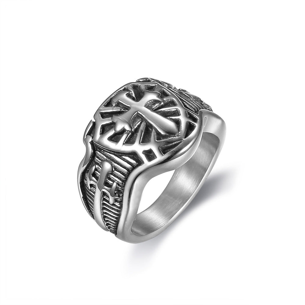 Templars Cross Ring Titanium Steel Ring Smear Effect Stainless Steel Ring
