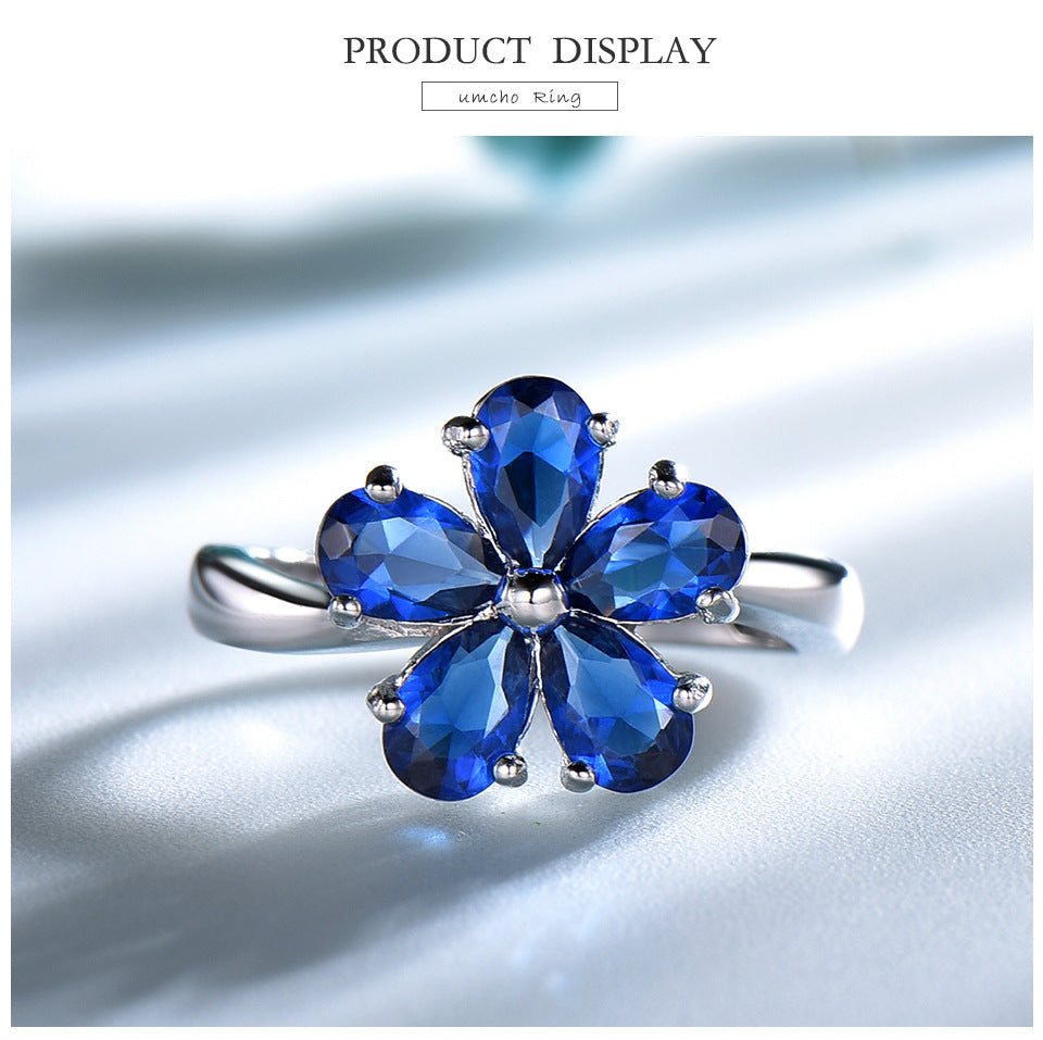 925 Sterling Silver Flowers Sapphire Ring For Women