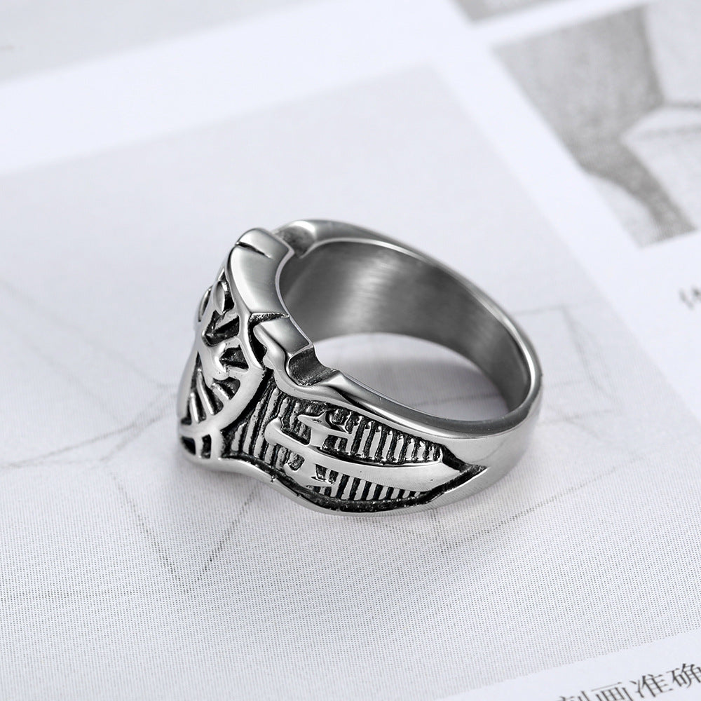 Templars Cross Ring Titanium Steel Ring Smear Effect Stainless Steel Ring
