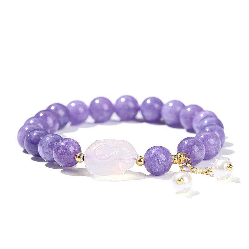 Aquamarine Chalcedony Lychee Jelly Agate Rabbit Bracelet