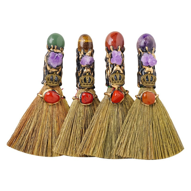 Natural Crystal Rolling Stone Broom Holiday Decoration Crystal Broom