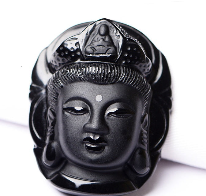 Natural Obsidian Buddah Pendant Necklace