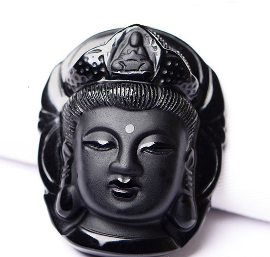 Natural Obsidian Buddah Pendant Necklace