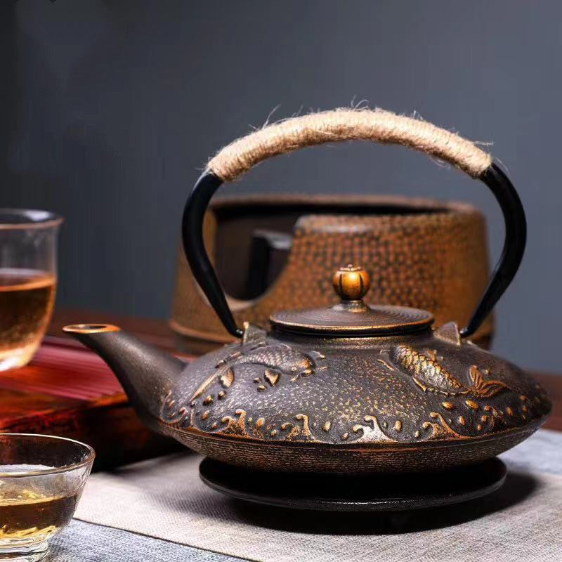 Cast Iron Teapot Peony Teapot Boiling Teapot Pig Iron Teapot Uncoated Tea Set