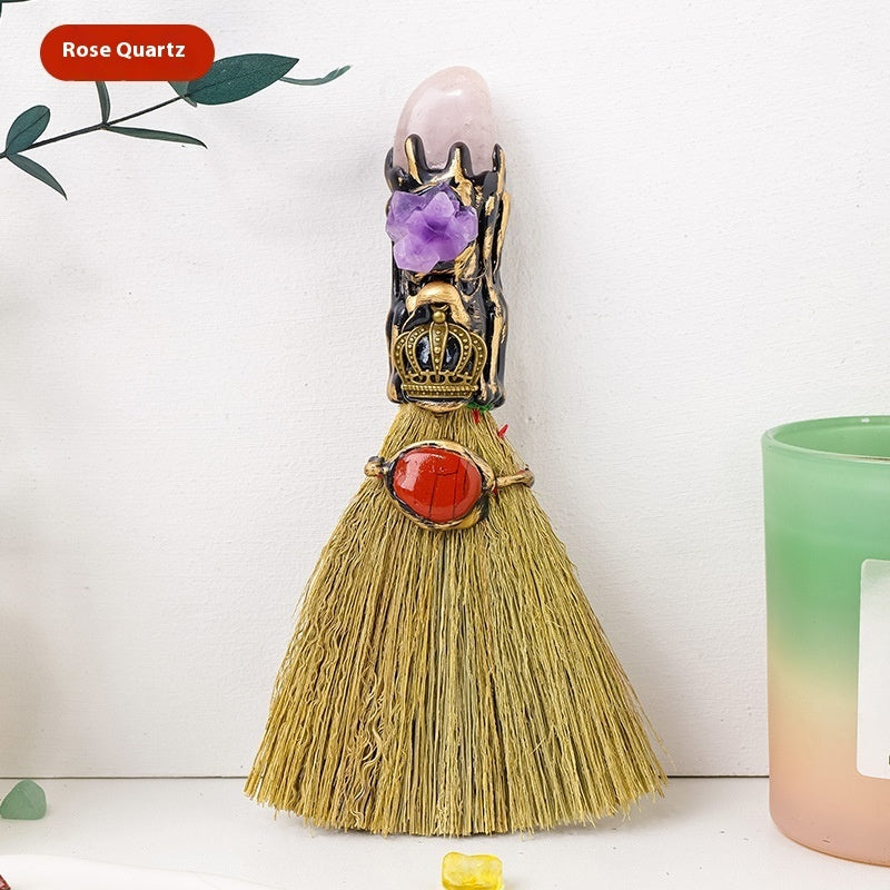 Natural Crystal Rolling Stone Broom Holiday Decoration Crystal Broom