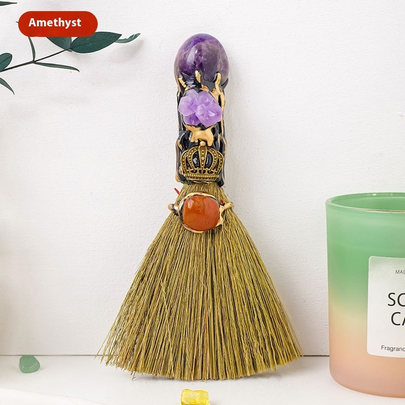 Natural Crystal Rolling Stone Broom Holiday Decoration Crystal Broom