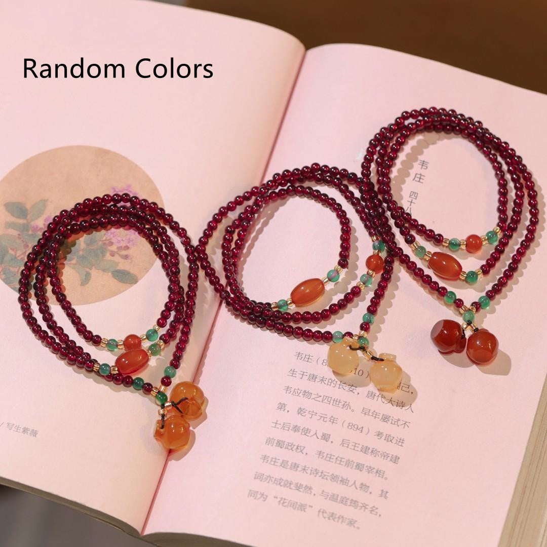 Natural Three Circles Garnet Charm Bracelet