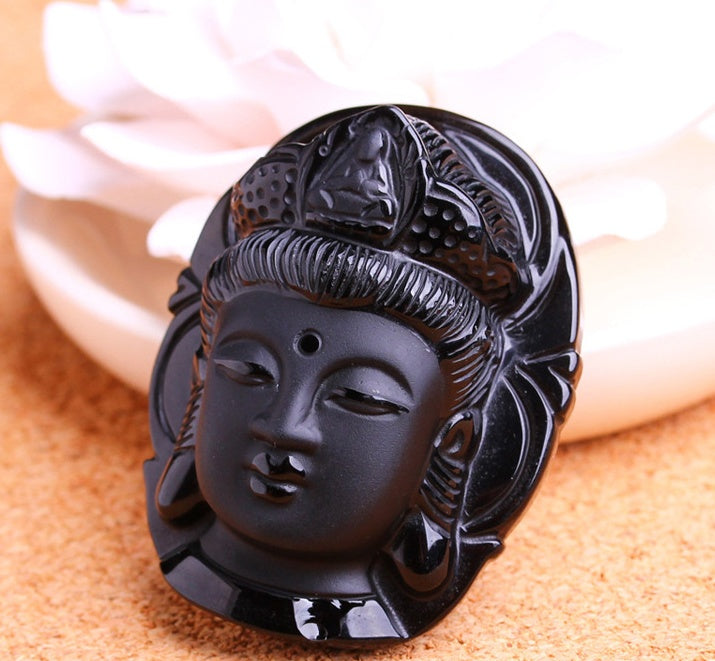 Natural Obsidian Buddah Pendant Necklace