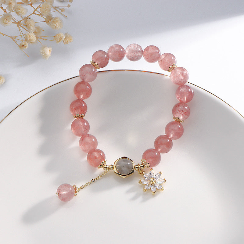 Crystal Bracelet Mori Style In Natural Strawberry Quartz