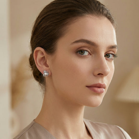 925 Sterling Silver Elegant Floral Sterling Silver Pearl Stud Earrings with Sparkling Accents