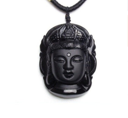 Natural Obsidian Buddah Pendant Necklace
