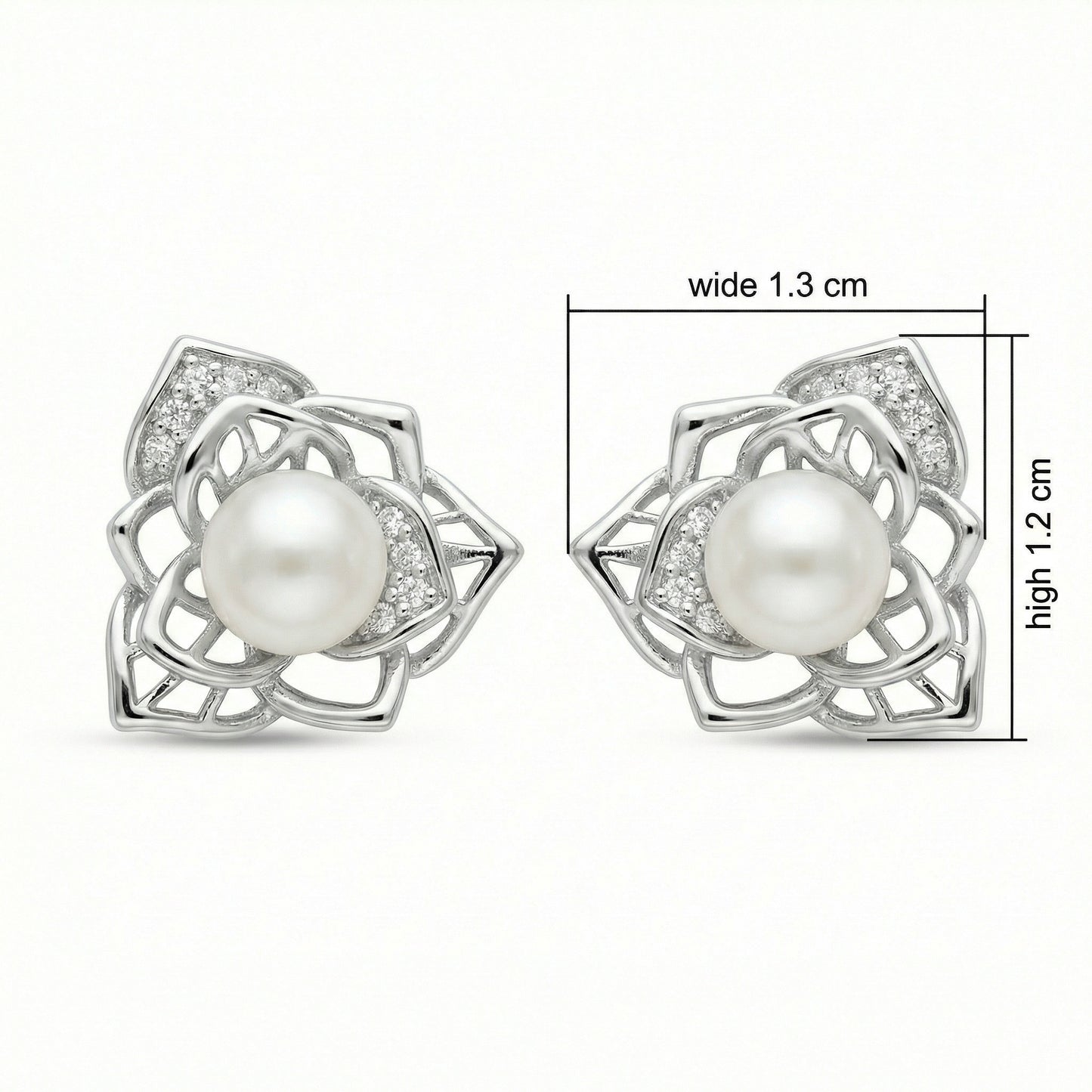 925 Sterling Silver Elegant Floral Sterling Silver Pearl Stud Earrings with Sparkling Accents