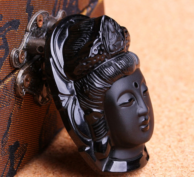 Natural Obsidian Buddah Pendant Necklace