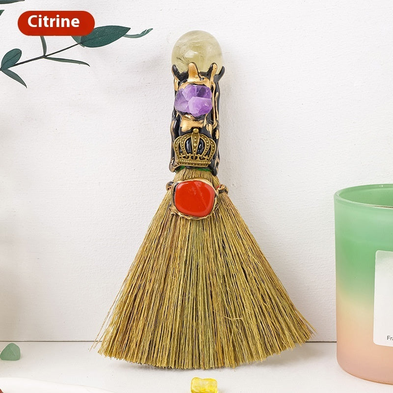 Natural Crystal Rolling Stone Broom Holiday Decoration Crystal Broom