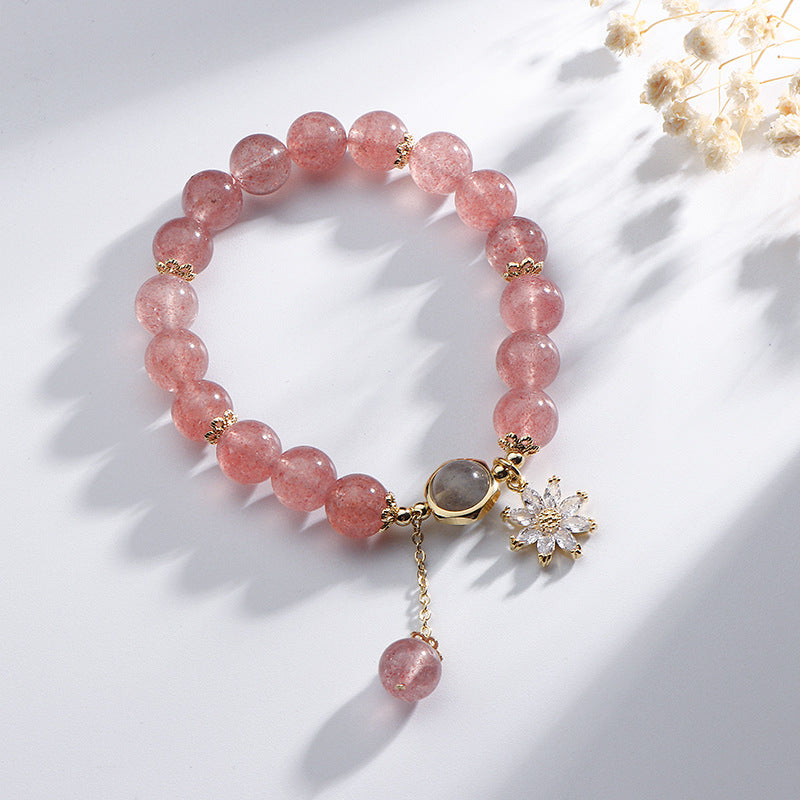 Crystal Bracelet Mori Style In Natural Strawberry Quartz