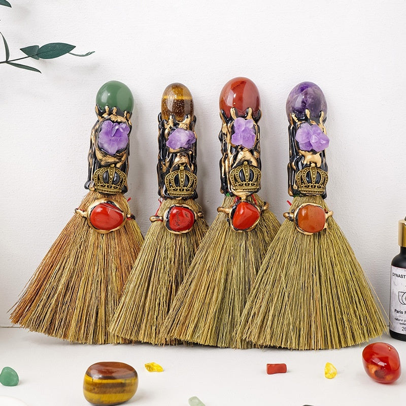 Natural Crystal Rolling Stone Broom Holiday Decoration Crystal Broom
