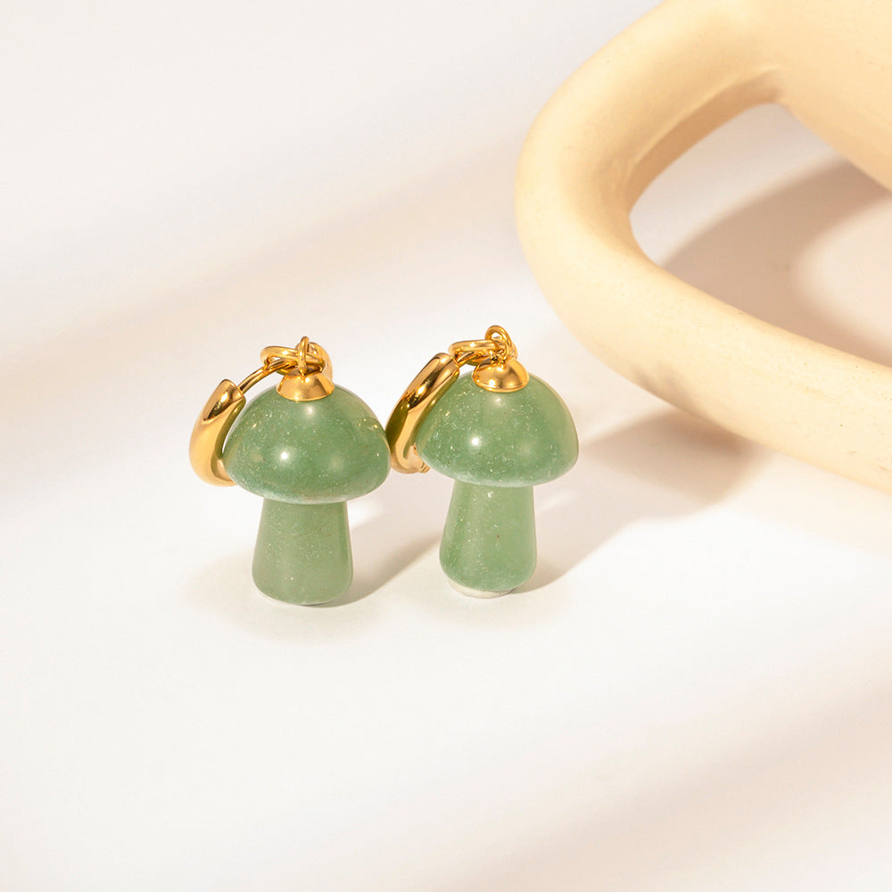 French Vintage Natural Stone Mushroom Earrings