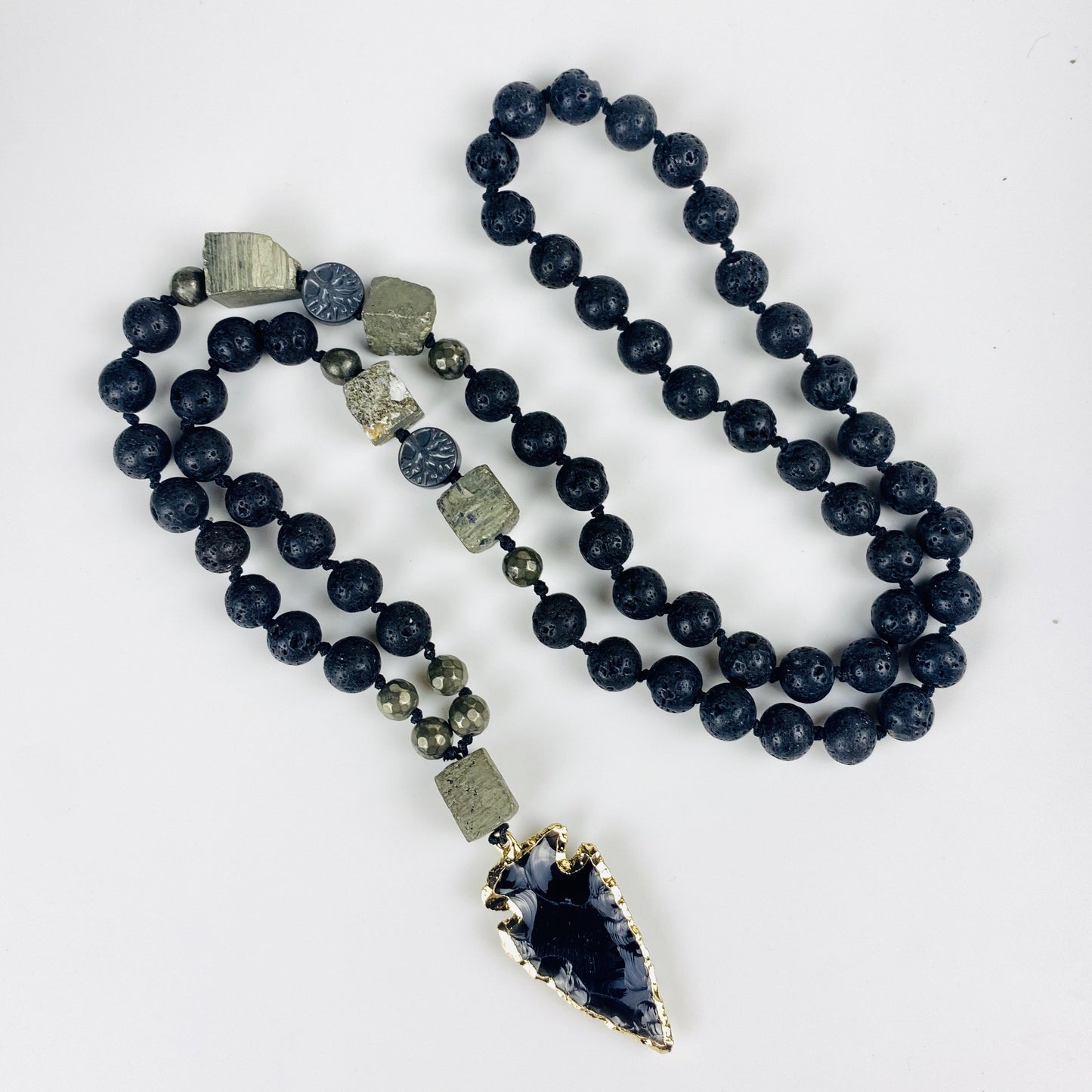 Natural Stone Volcanic Stone Beads Black Arrow String Necklace