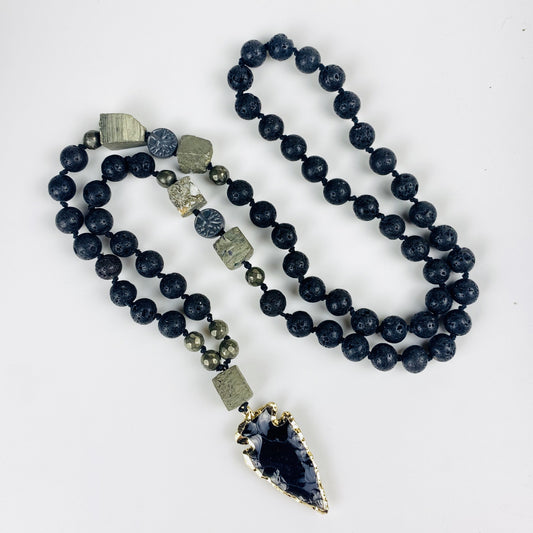 Natural Stone Volcanic Stone Beads Black Arrow String Necklace