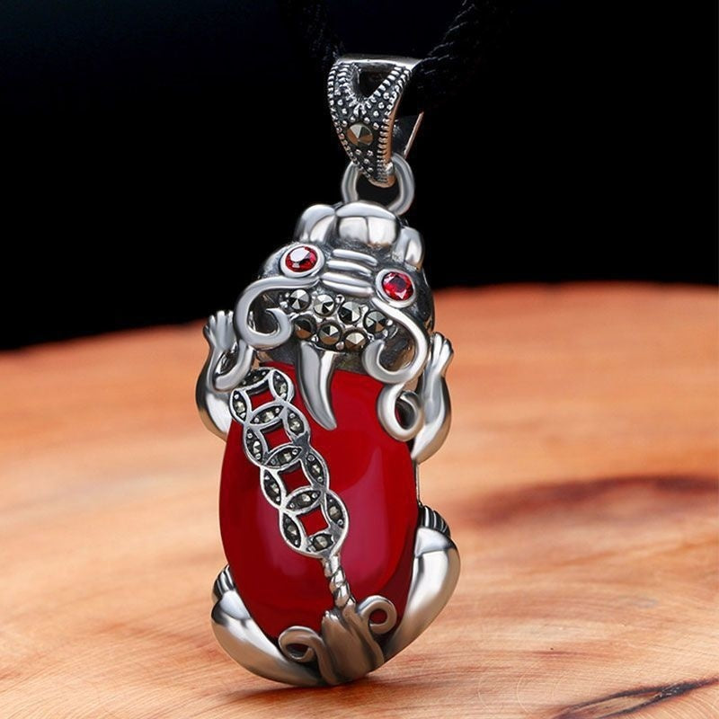 999 Pure Silver Pi Xiu Garnet Necklace For Women