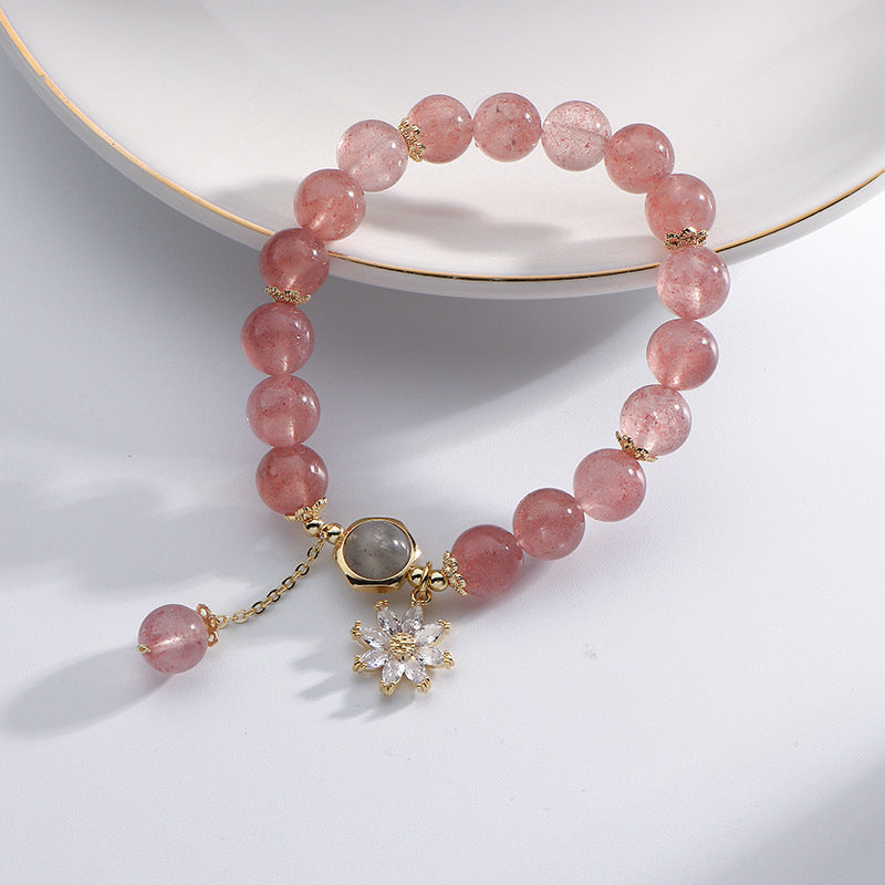 Crystal Bracelet Mori Style In Natural Strawberry Quartz