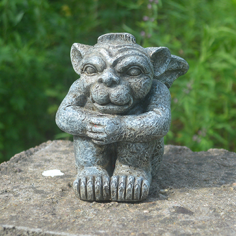 Garden Courtyard Decoration Emmett Stone Statue Ghost Protector Stone Statue Ghost Gothic Sculpture Resin