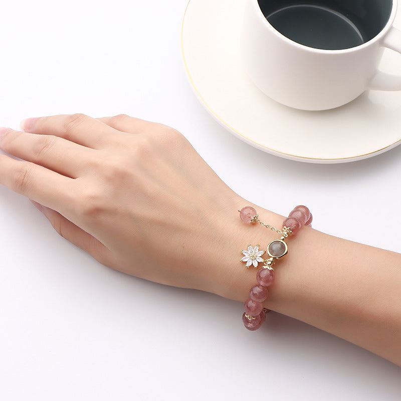 Crystal Bracelet Mori Style In Natural Strawberry Quartz