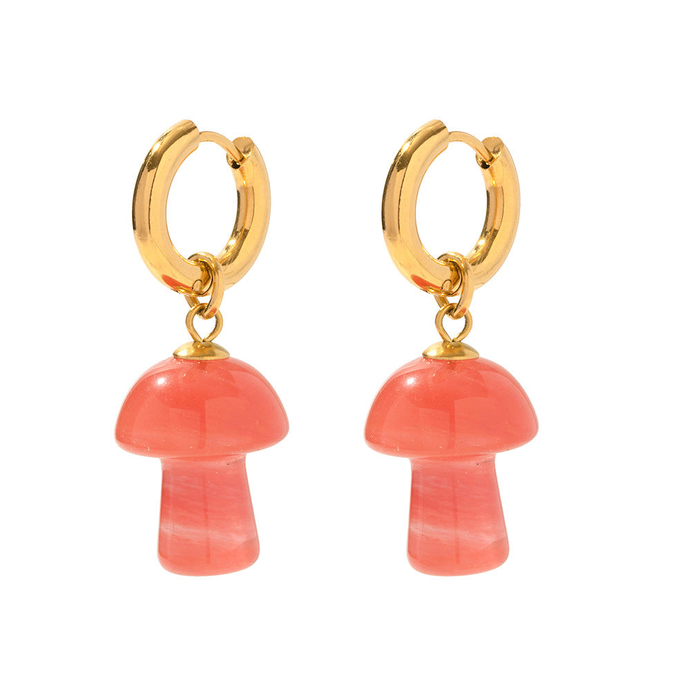 French Vintage Natural Stone Mushroom Earrings