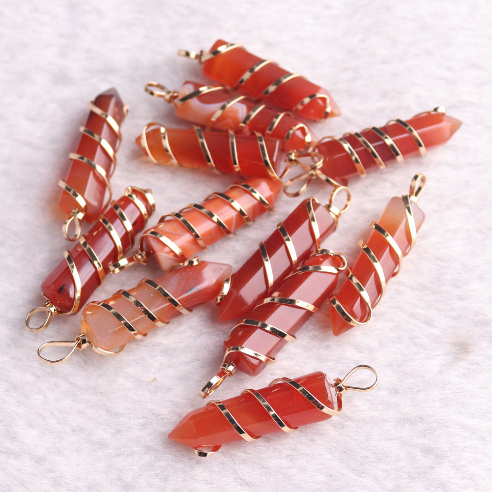 Natural Stone Hexagonal Column Diamond Pendant