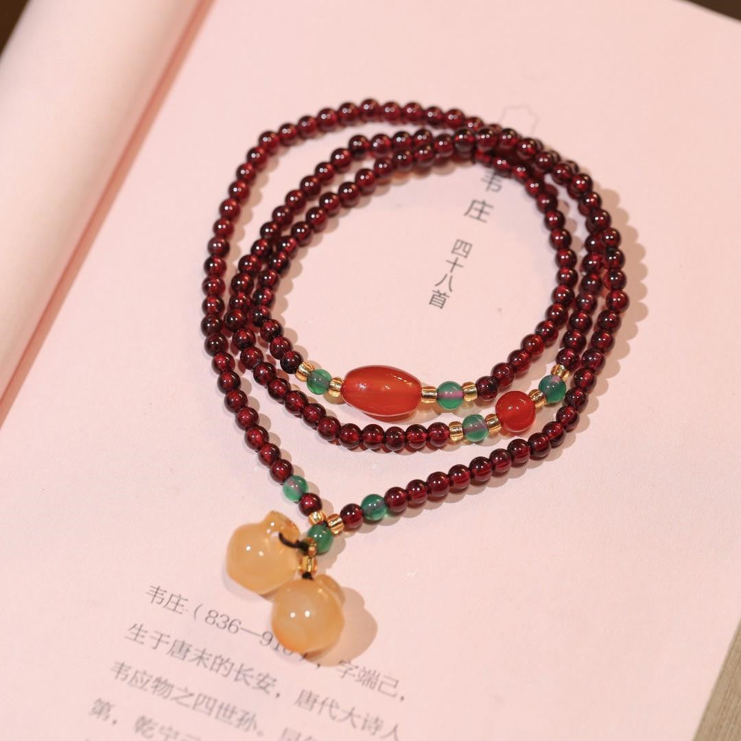 Natural Three Circles Garnet Charm Bracelet