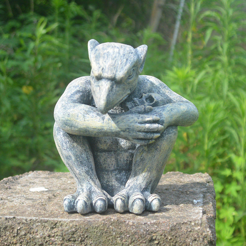 Garden Courtyard Decoration Emmett Stone Statue Ghost Protector Stone Statue Ghost Gothic Sculpture Resin